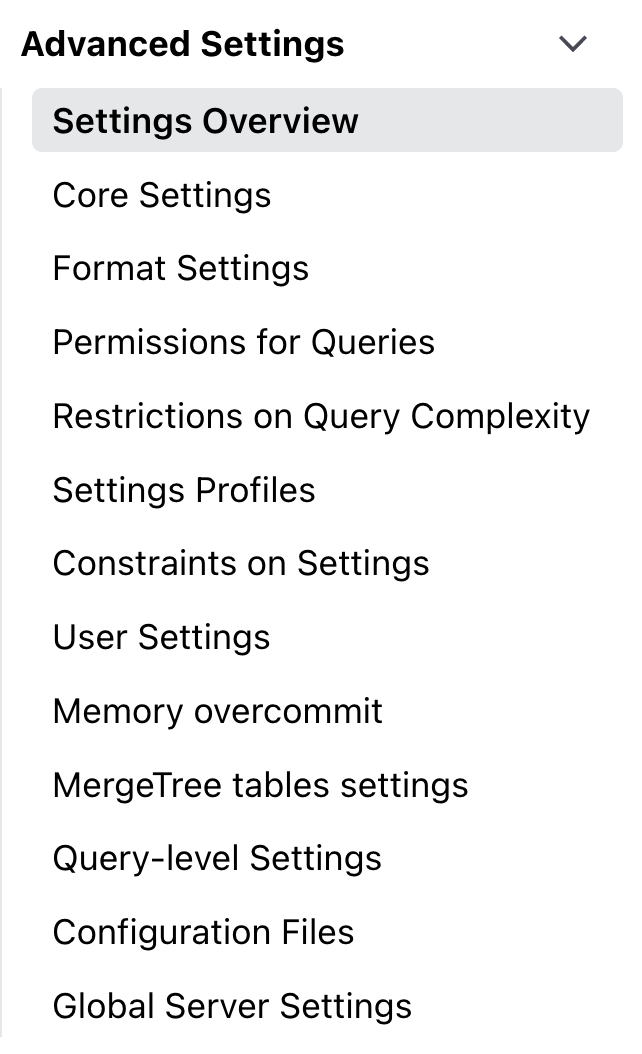 Cloud settings sidebar