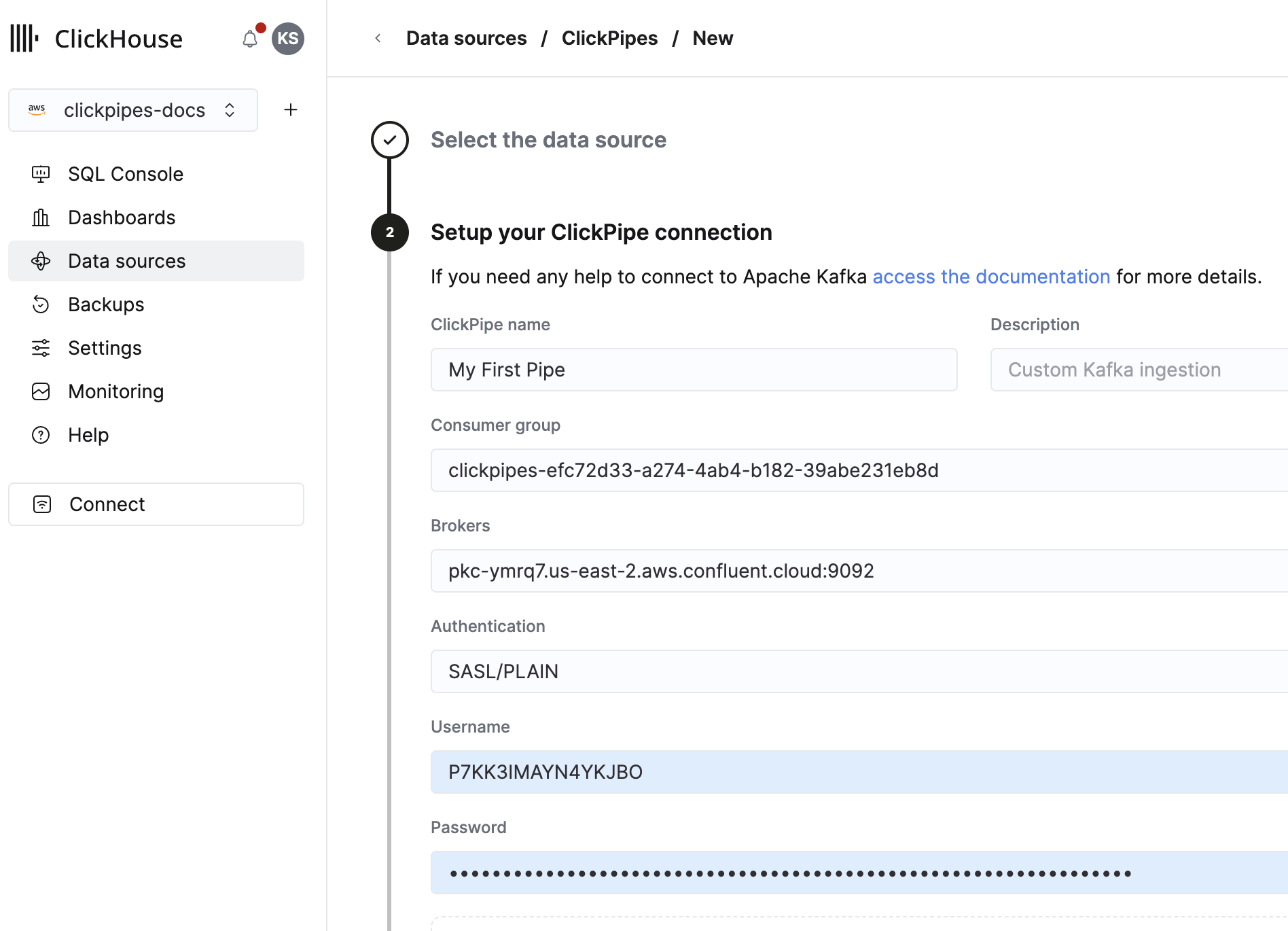 Fill out connection details