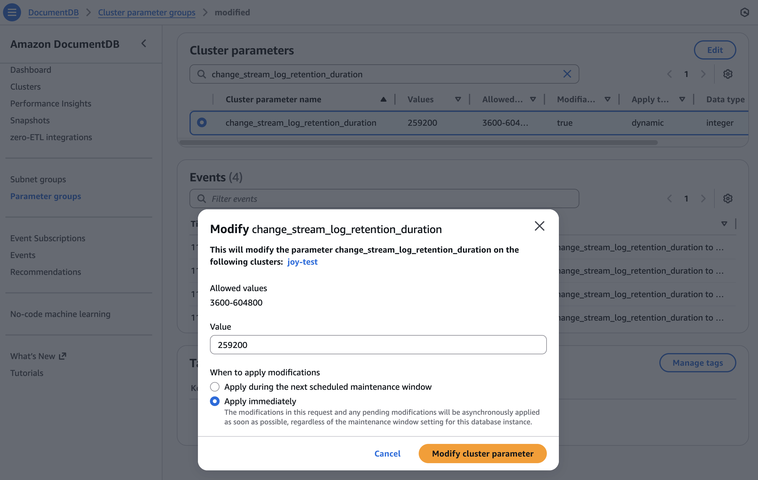 Apply parameter group
