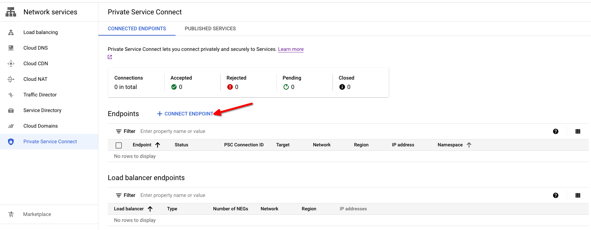 Open Private Service Connect in Google Cloud console