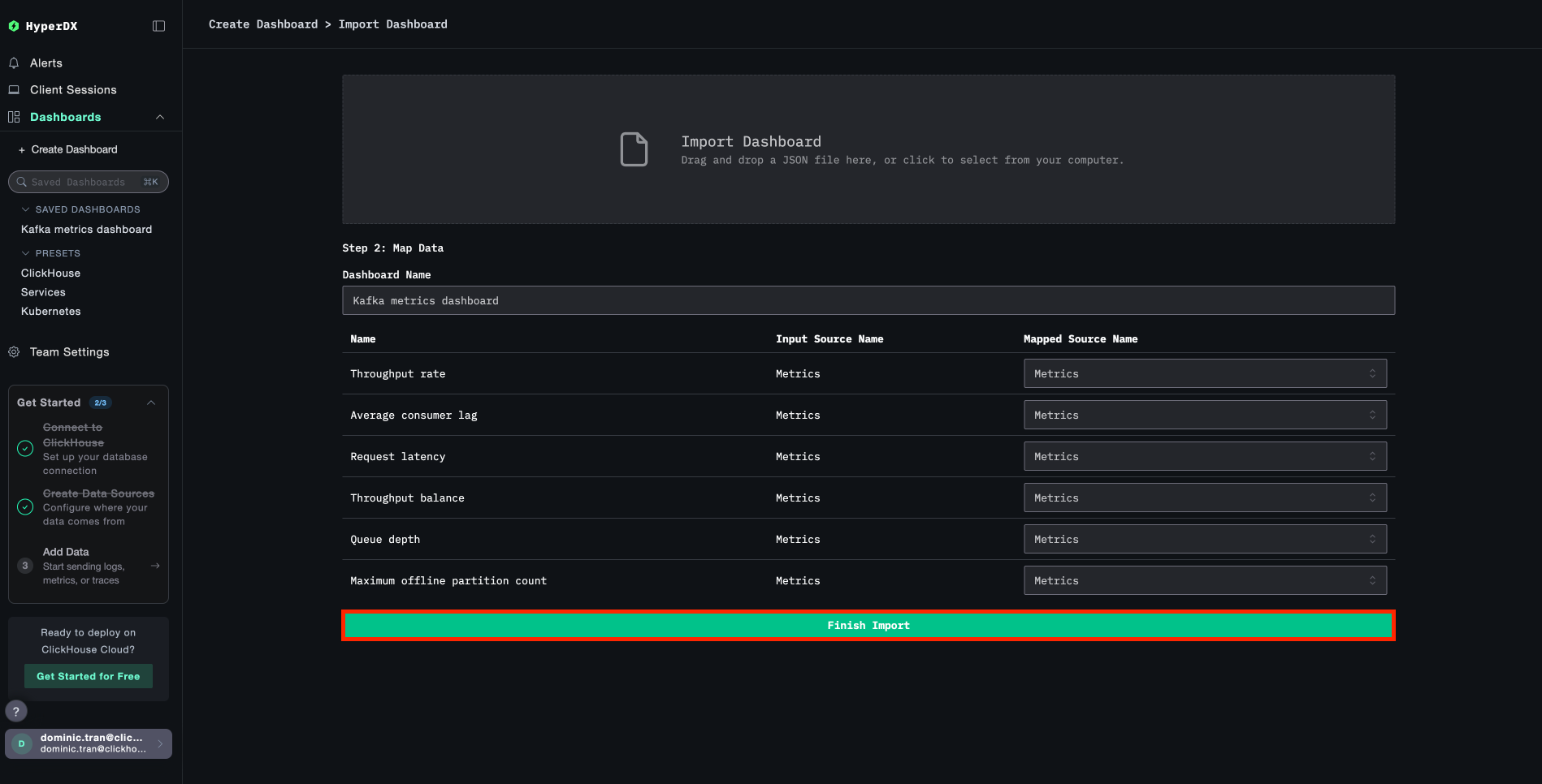 Finish import dialog