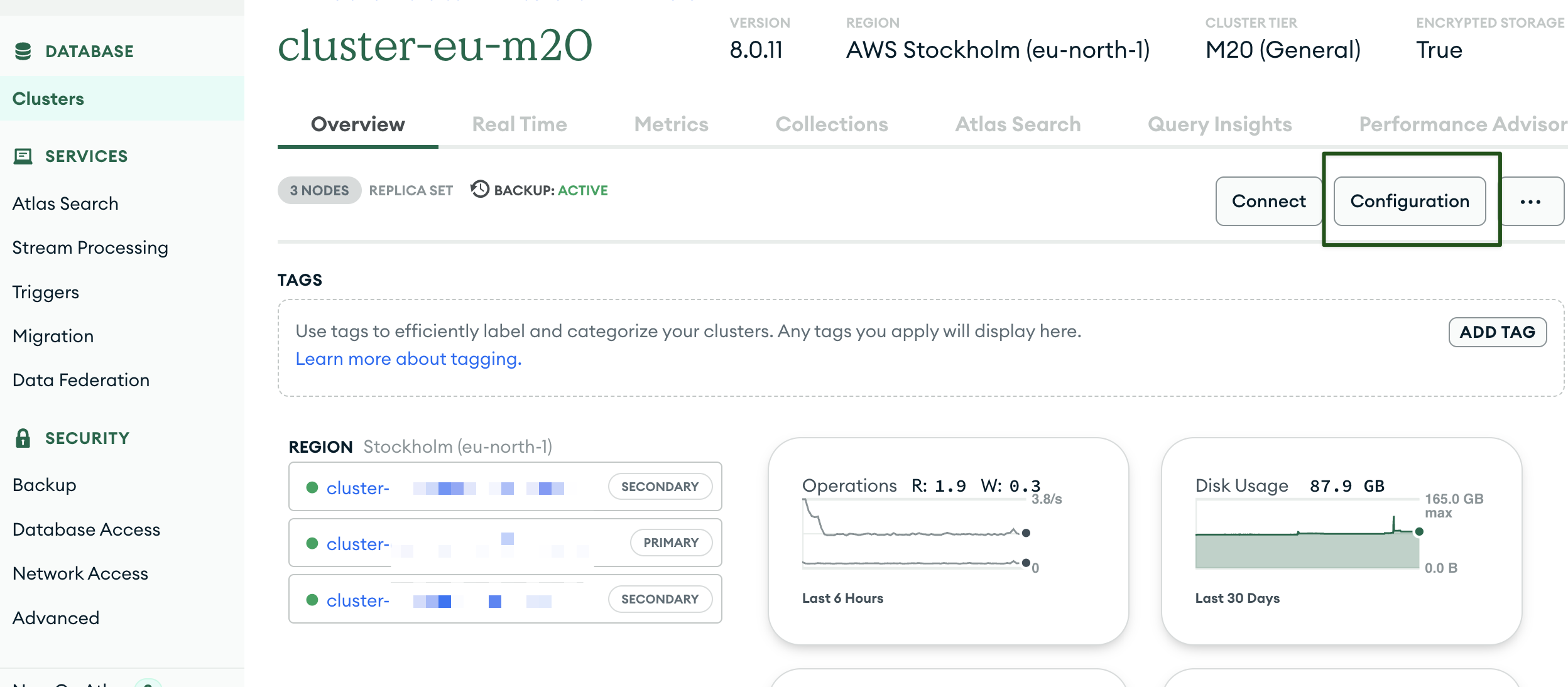 Navigate to cluster configuration