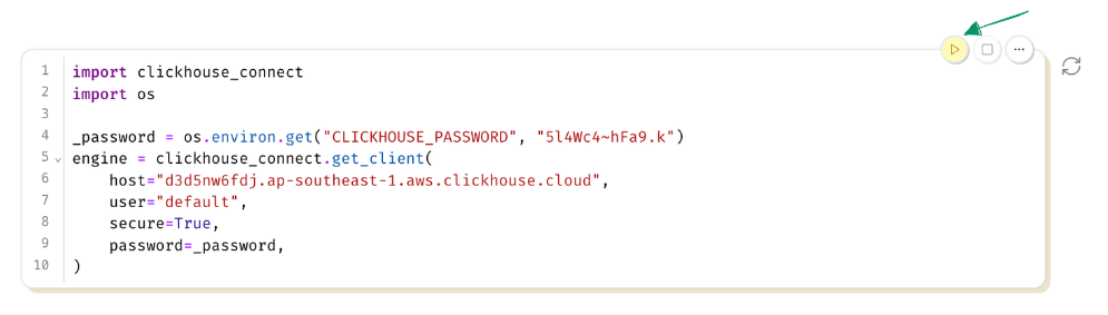 Run the cell to connect to ClickHouse